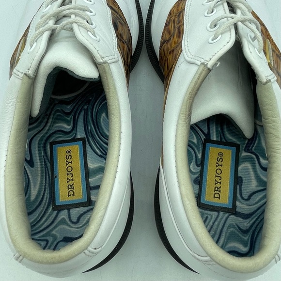 Footjoy DRYJOYS Men's 9 Croc Golf Cleats SoftSpikes 53570 White Leather OptiFlex - Picture 12 of 13